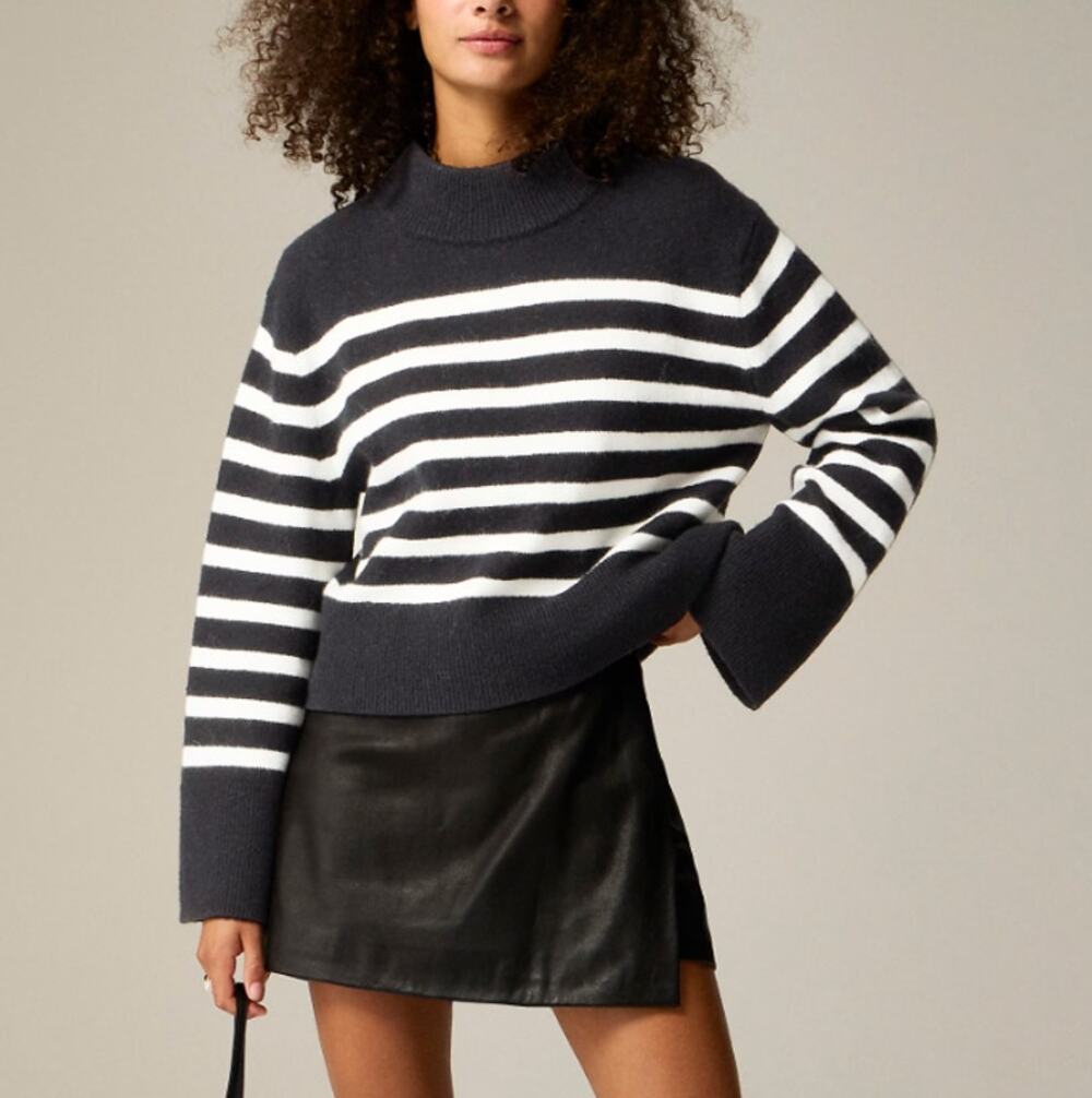 J.Crew Chunky Crewneck Sweater WMNS S Black White Merino Wool Alpaca Blend Knit
